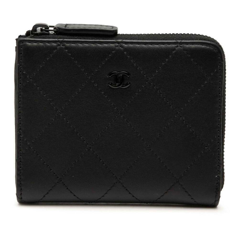 CHANEL Black Leather Logo Wallet